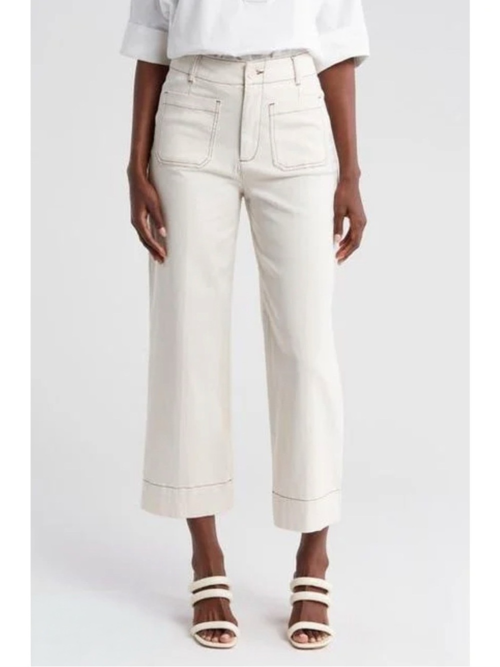 Bagatelle Collection Light Beige High Rise Wide Leg Cropped Ankle Pants Size 10